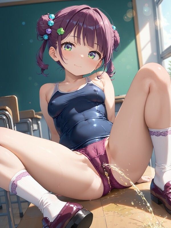 サンプル画像5:スクール水着っぽいのを着たかわいい女の子がパンツをはいたままおしっこをおもらししている画像集2(えっふぇれ) [d_543868]