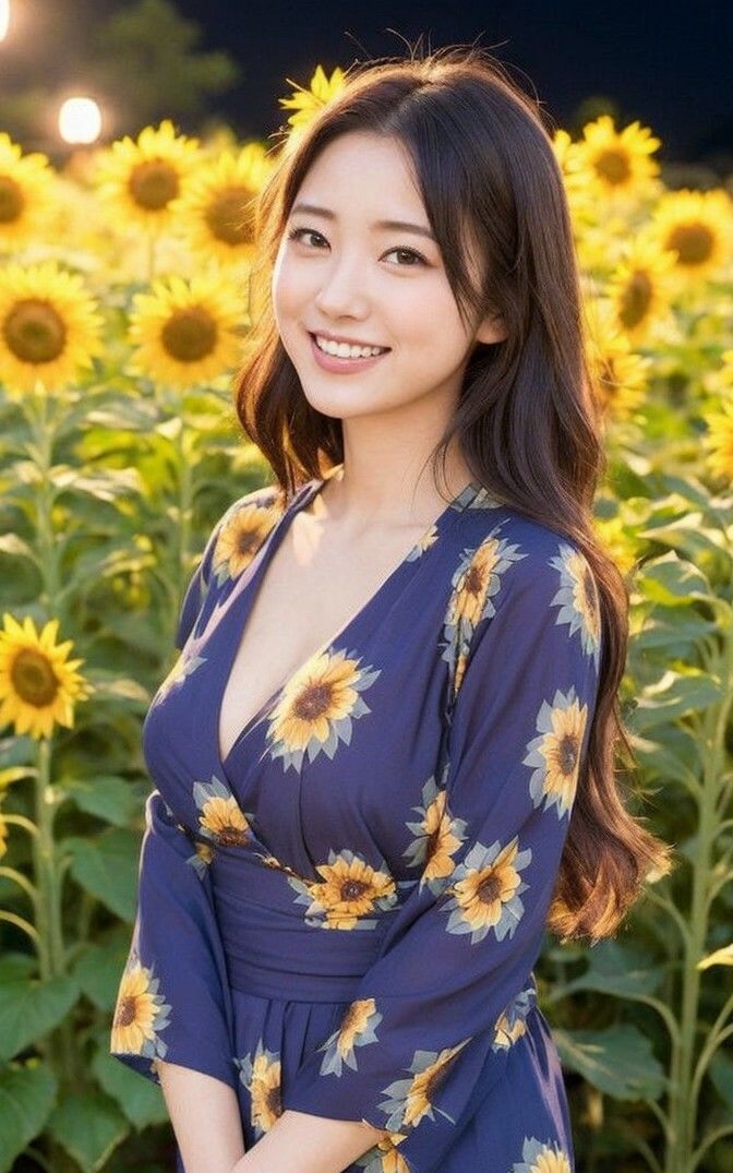 サンプル画像4:【美女名録】vol1.15  向日葵の夜──ひまわり畑で待つ君  204枚【AIグラビア写真集】(AI美女制作参謀本部2課) [d_544165]