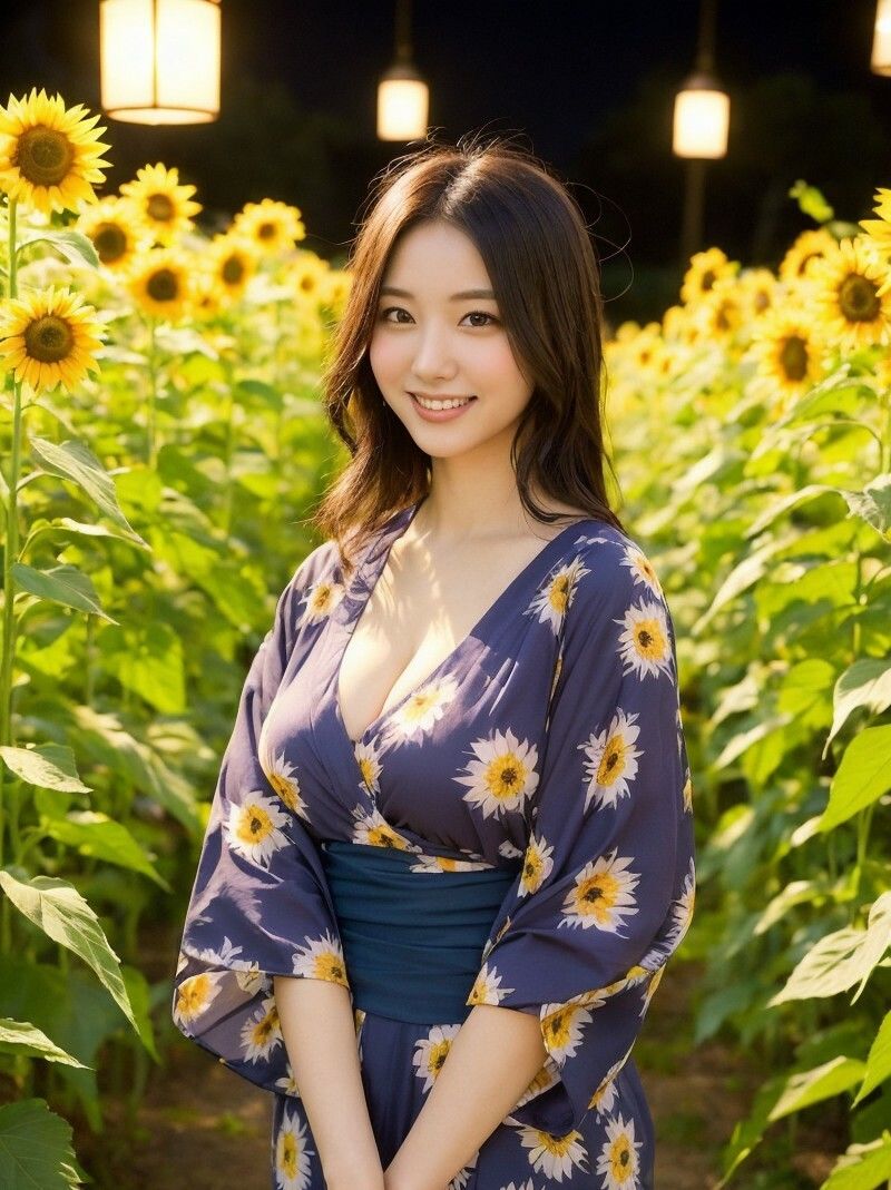 サンプル画像5:【美女名録】vol1.15  向日葵の夜──ひまわり畑で待つ君  204枚【AIグラビア写真集】(AI美女制作参謀本部2課) [d_544165]