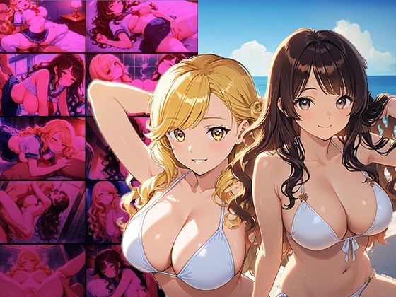 サンプル画像1:カメラの前で乱れる金髪と黒髪の爆乳グラドル(御一堂) [d_545171]