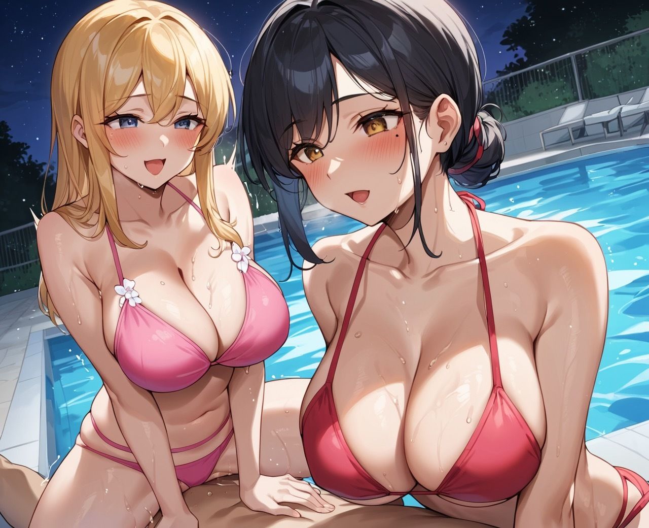 ナイトプールに来ていた巨乳ギャルたちと生はめパラダイス_0