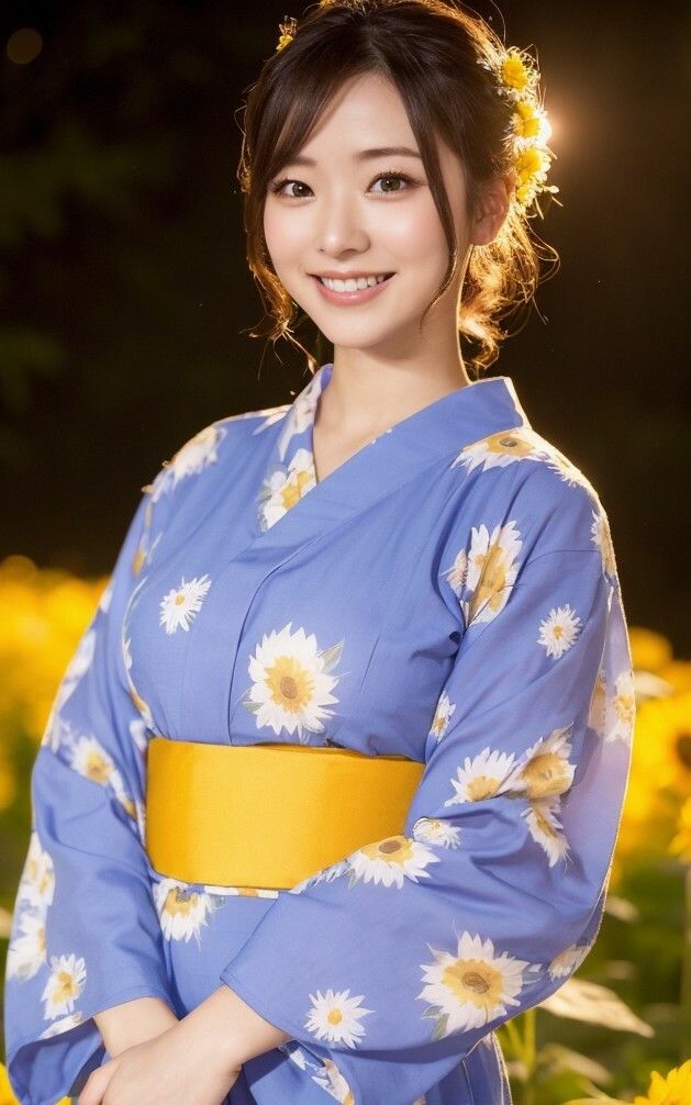 サンプル画像5:【美女名録】vol2.15  向日葵の夜──ひまわり畑で待つ君  206枚【AIグラビア写真集】(AI美女制作参謀本部2課) [d_546044]