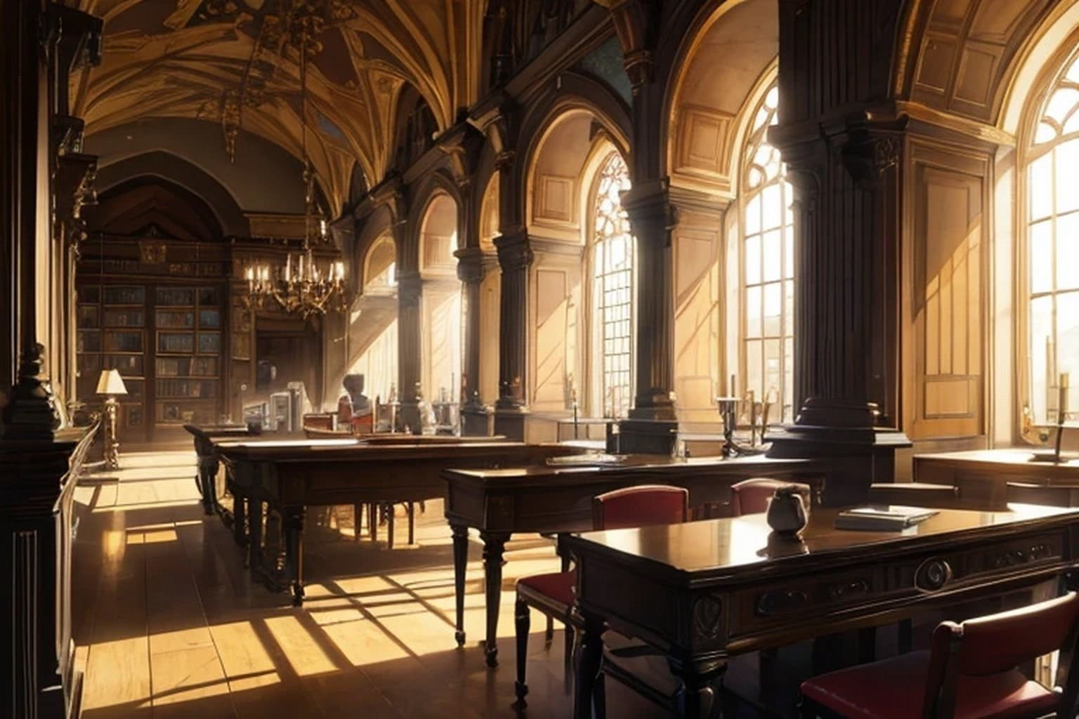 サンプル画像1:城・屋敷の図書室  背景素材(豊川内角) [d_546163]