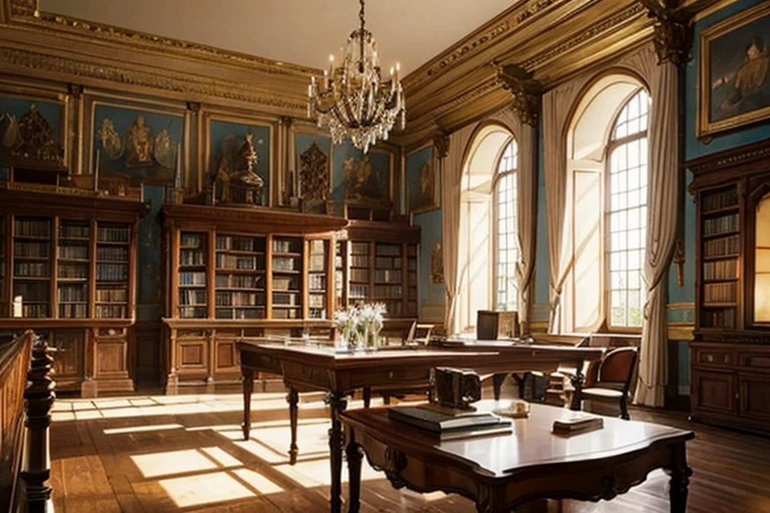 サンプル画像5:城・屋敷の図書室  背景素材(豊川内角) [d_546163]