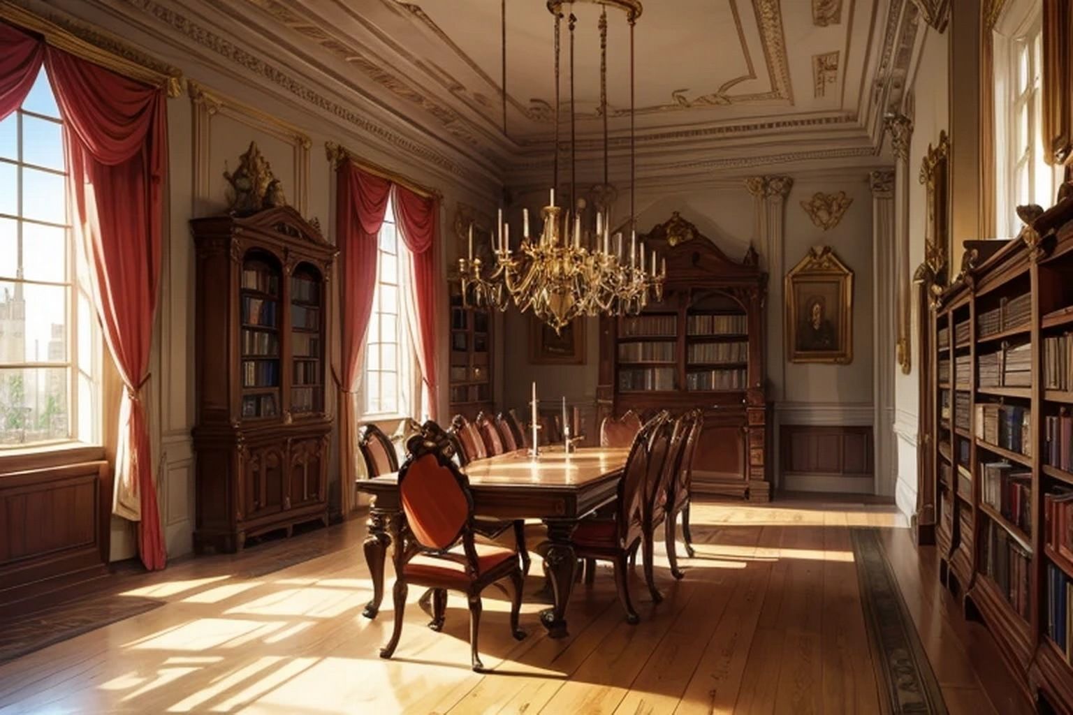 サンプル画像6:城・屋敷の図書室  背景素材(豊川内角) [d_546163]