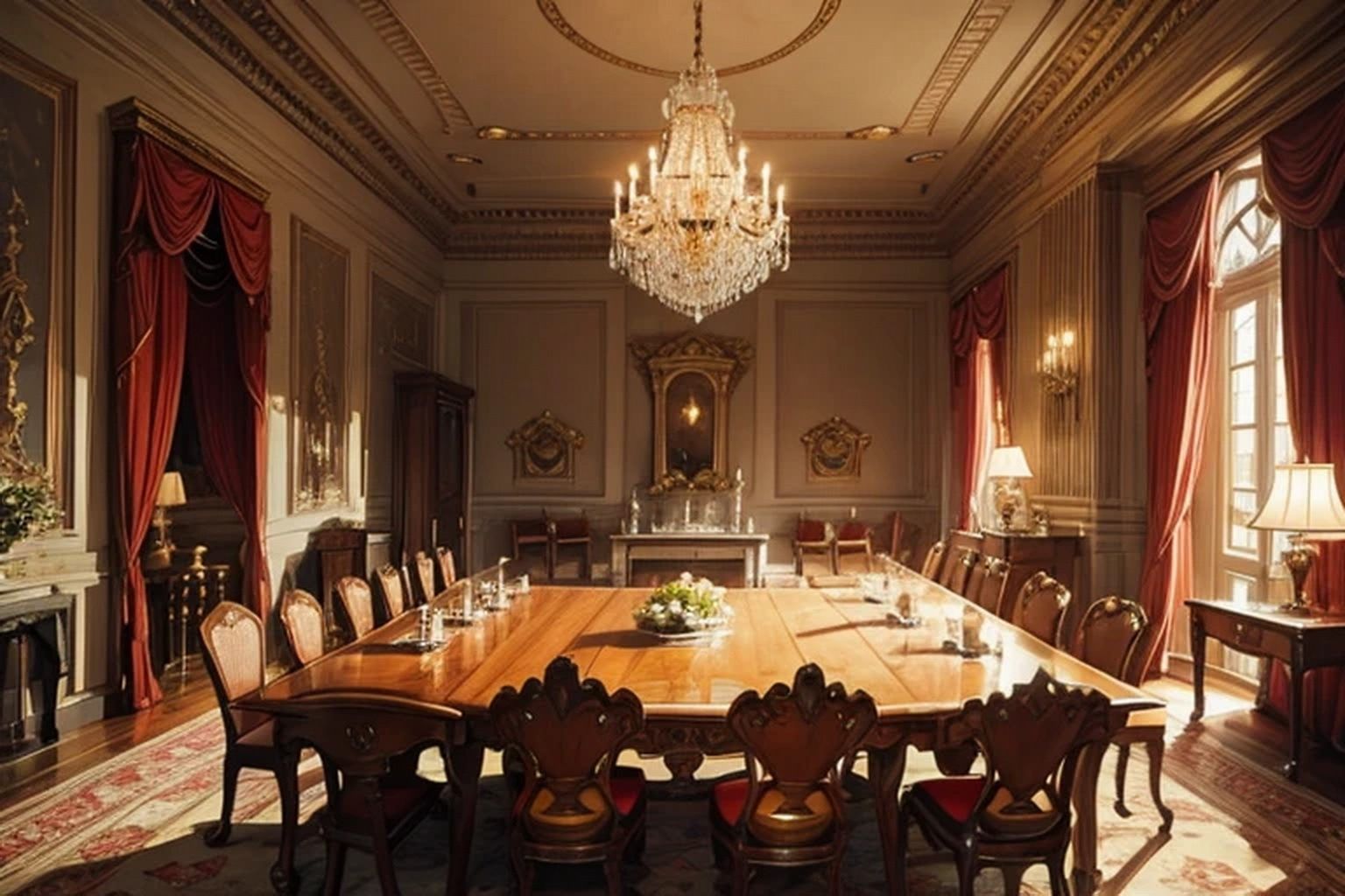 サンプル画像1:城・屋敷の会議室  背景素材(豊川内角) [d_546166]