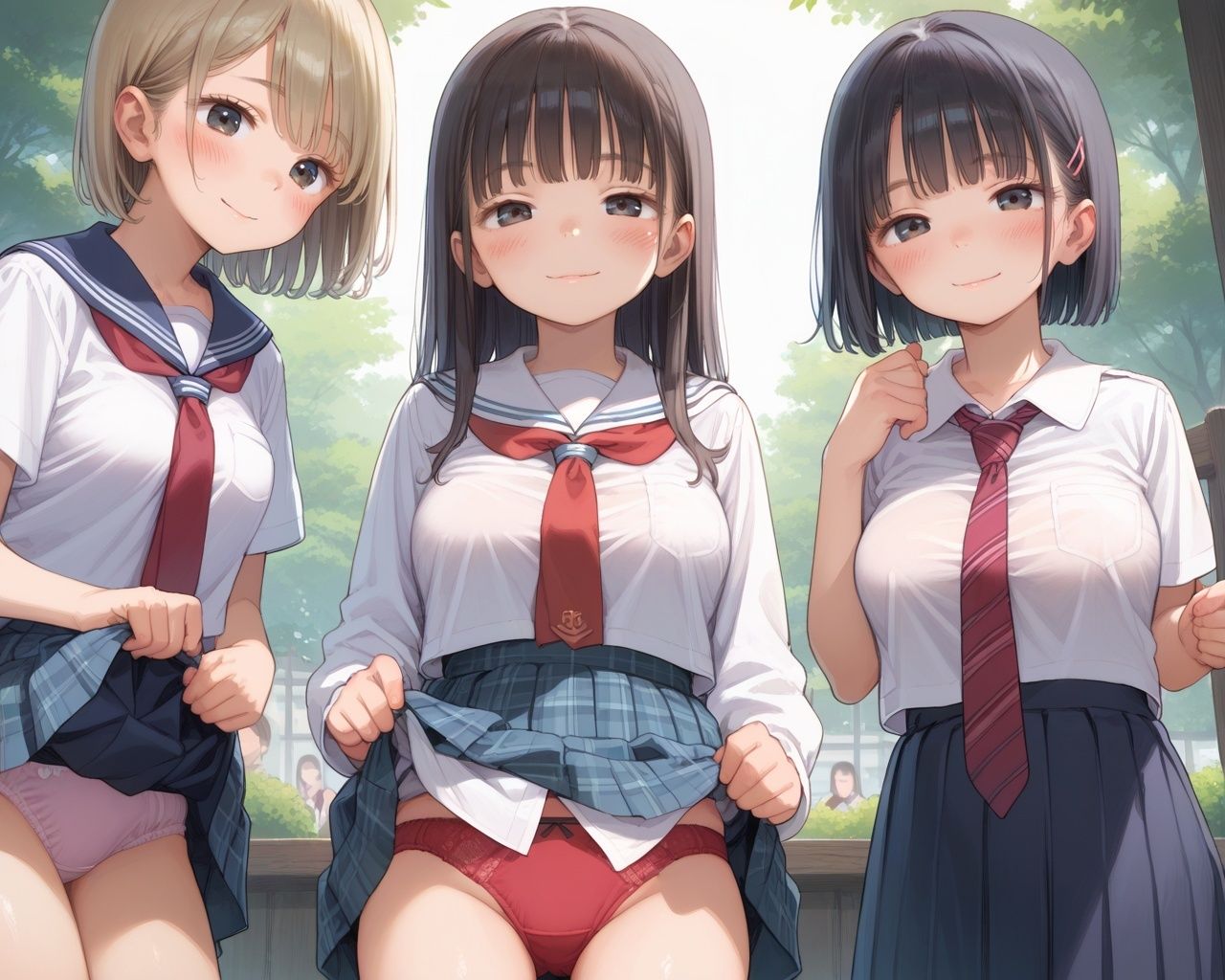 サンプル画像1:巨乳ロリ女子校生 神性処理ハーレム【NTR 女複数vs男1人 中出し】 巨乳女子校生のおっぱいを揺らして大量中出し！！(ピチッとアワビ) [d_547288]