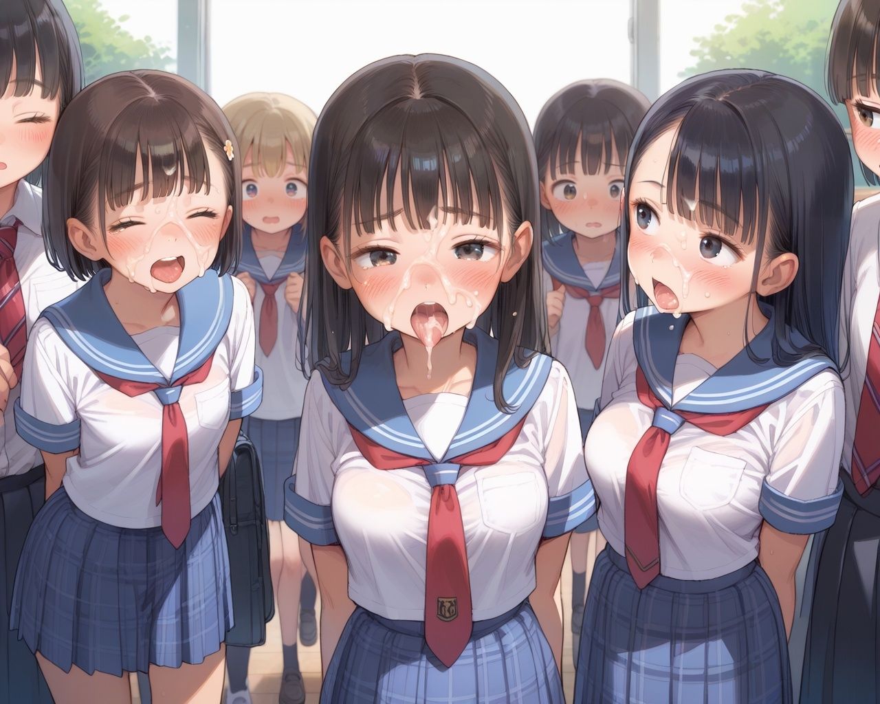 サンプル画像3:巨乳ロリ女子校生 神性処理ハーレム【NTR 女複数vs男1人 中出し】 巨乳女子校生のおっぱいを揺らして大量中出し！！(ピチッとアワビ) [d_547288]