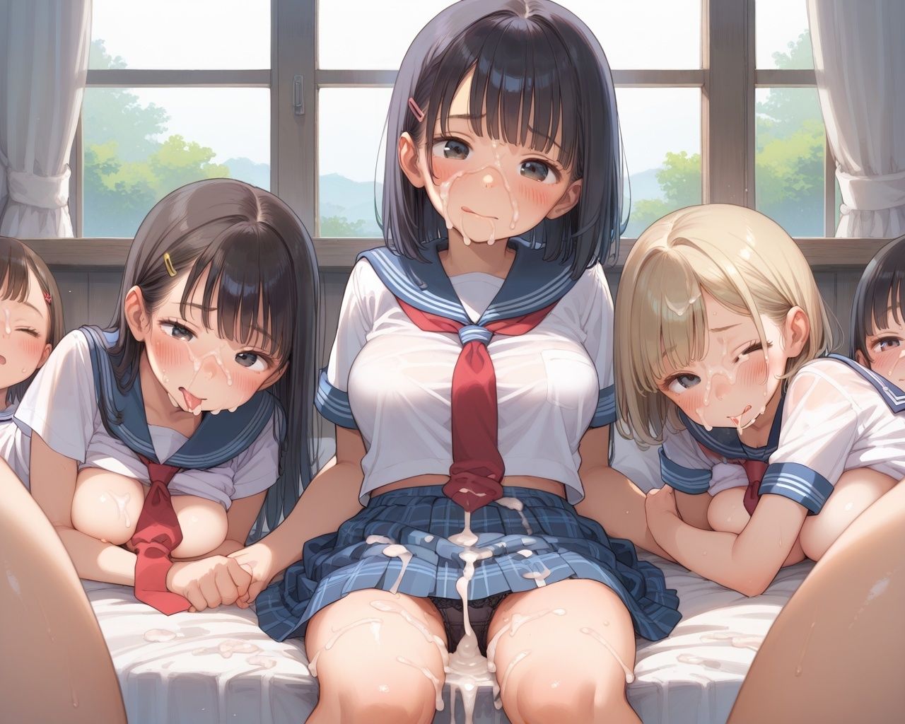 サンプル画像5:巨乳ロリ女子校生 神性処理ハーレム【NTR 女複数vs男1人 中出し】 巨乳女子校生のおっぱいを揺らして大量中出し！！(ピチッとアワビ) [d_547288]