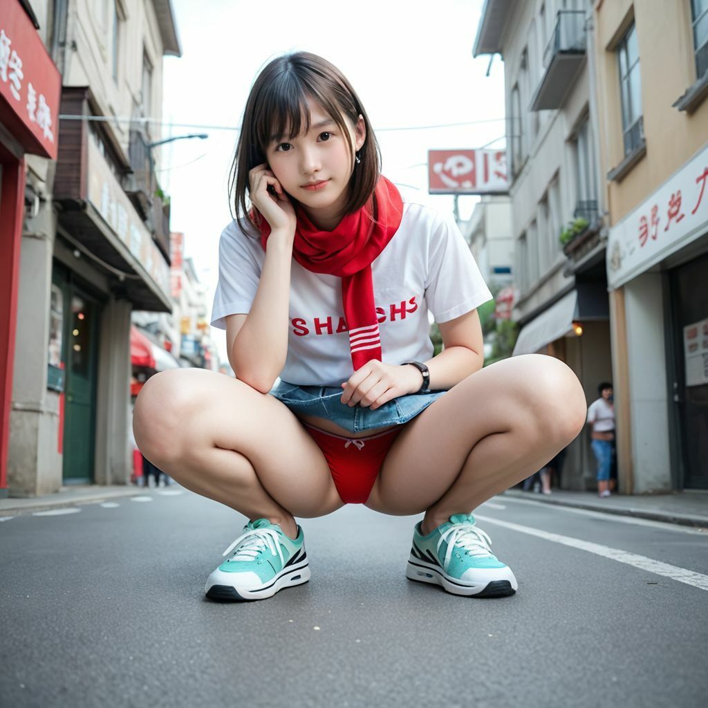 サンプル画像6:しゃがみ女子〜太もも・脚・パンチラを楽しむ画像集(AI美エロ) [d_547612]