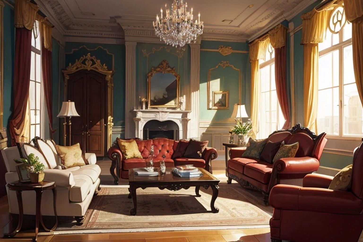 サンプル画像1:城・屋敷の応接室  背景素材(豊川内角) [d_547690]