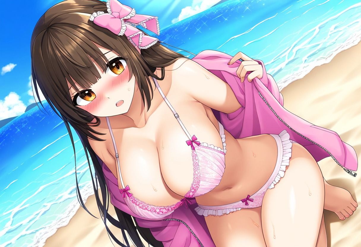 サンプル画像3:水着を忘れてビーチで下着姿の女の子  第一弾(暇つぶし  AI  趣味全開) [d_547837]