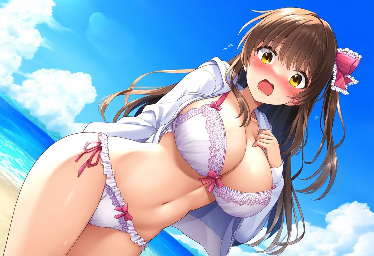 サンプル画像4:水着を忘れてビーチで下着姿の女の子  第一弾(暇つぶし  AI  趣味全開) [d_547837]