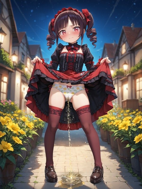 サンプル画像2:ふりふりの洋服を着たかわいい女の子がパンツをはいたままおしっこをおもらししている画像集2(えっふぇれ) [d_548188]