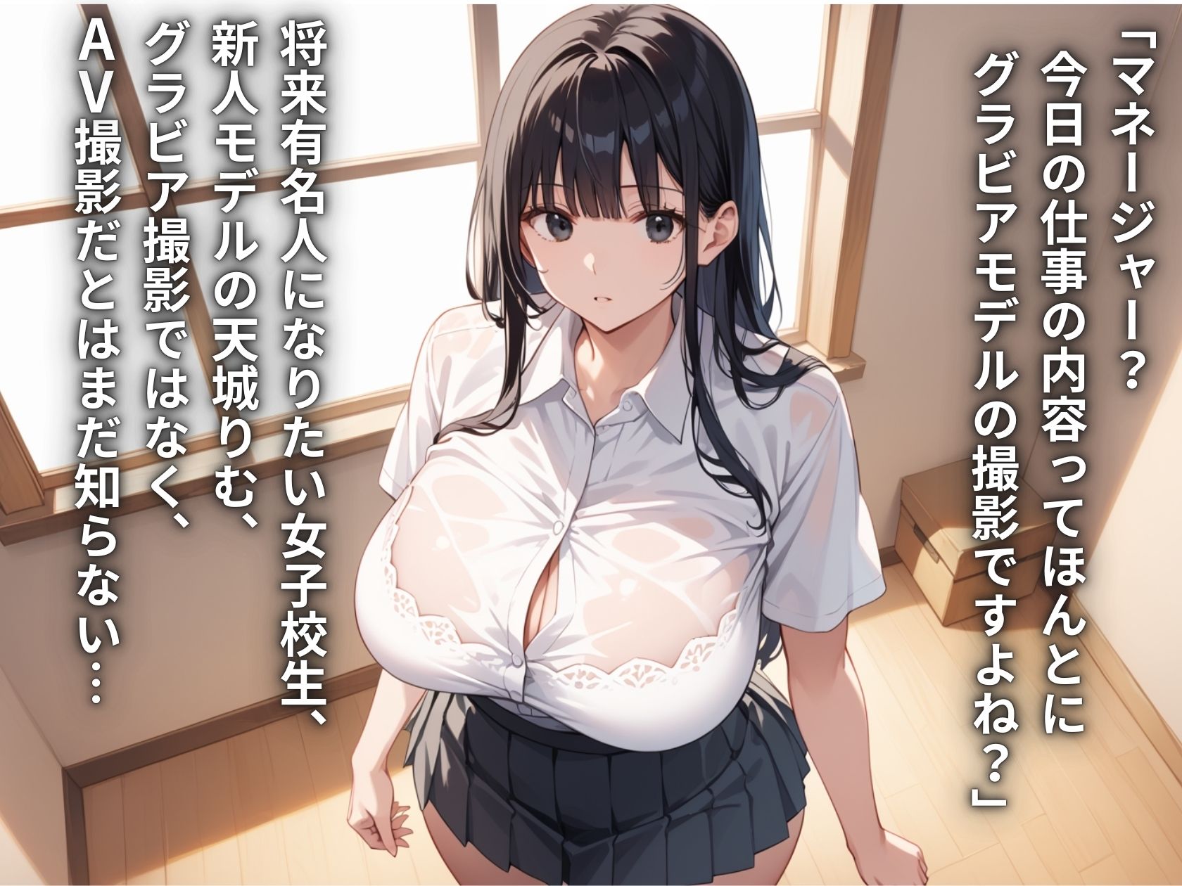 サンプル画像1:芸能事務所にグラビアと騙されてAVデビュー？！アイドル志望爆乳JKのハメ撮り性交(うおでっか) [d_548388]