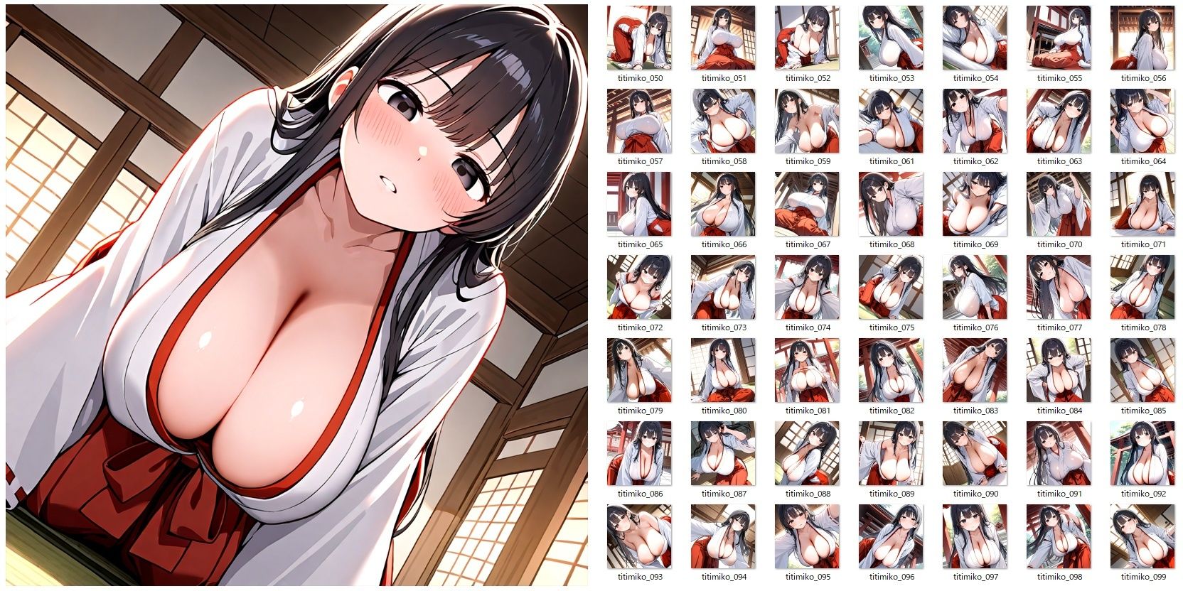 サンプル画像2:爆乳垂れ乳巫女さんのおっぱいを服の上から眺めるだけのCG集(YOG) [d_549899]