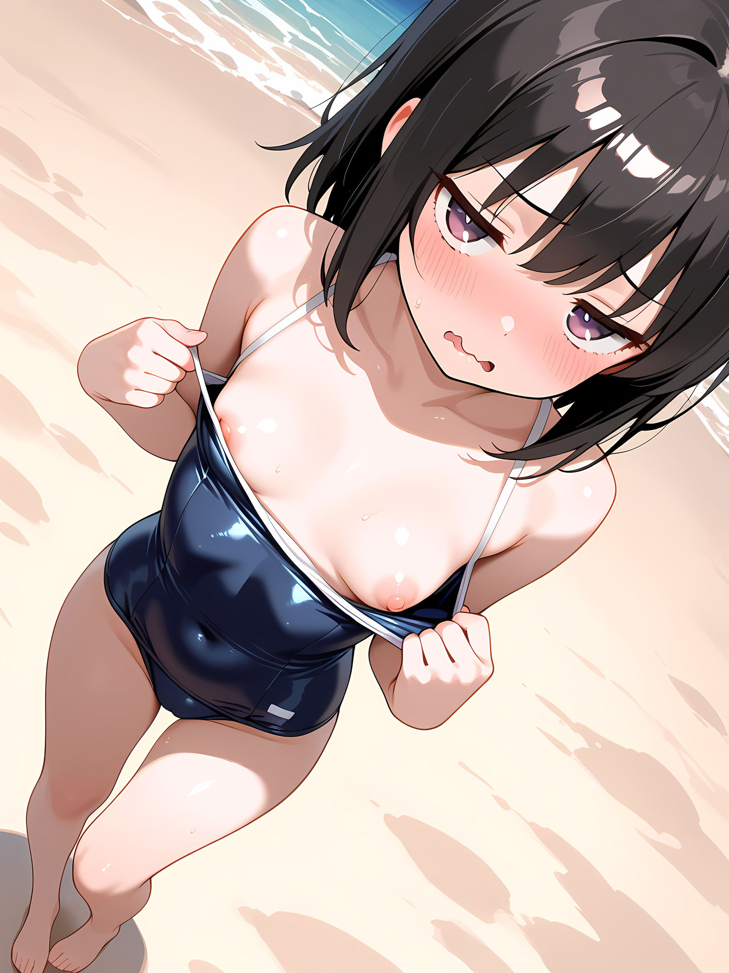 サンプル画像2:ジト目の微乳美少女とビーチで！(にょすらもっち) [d_550220]