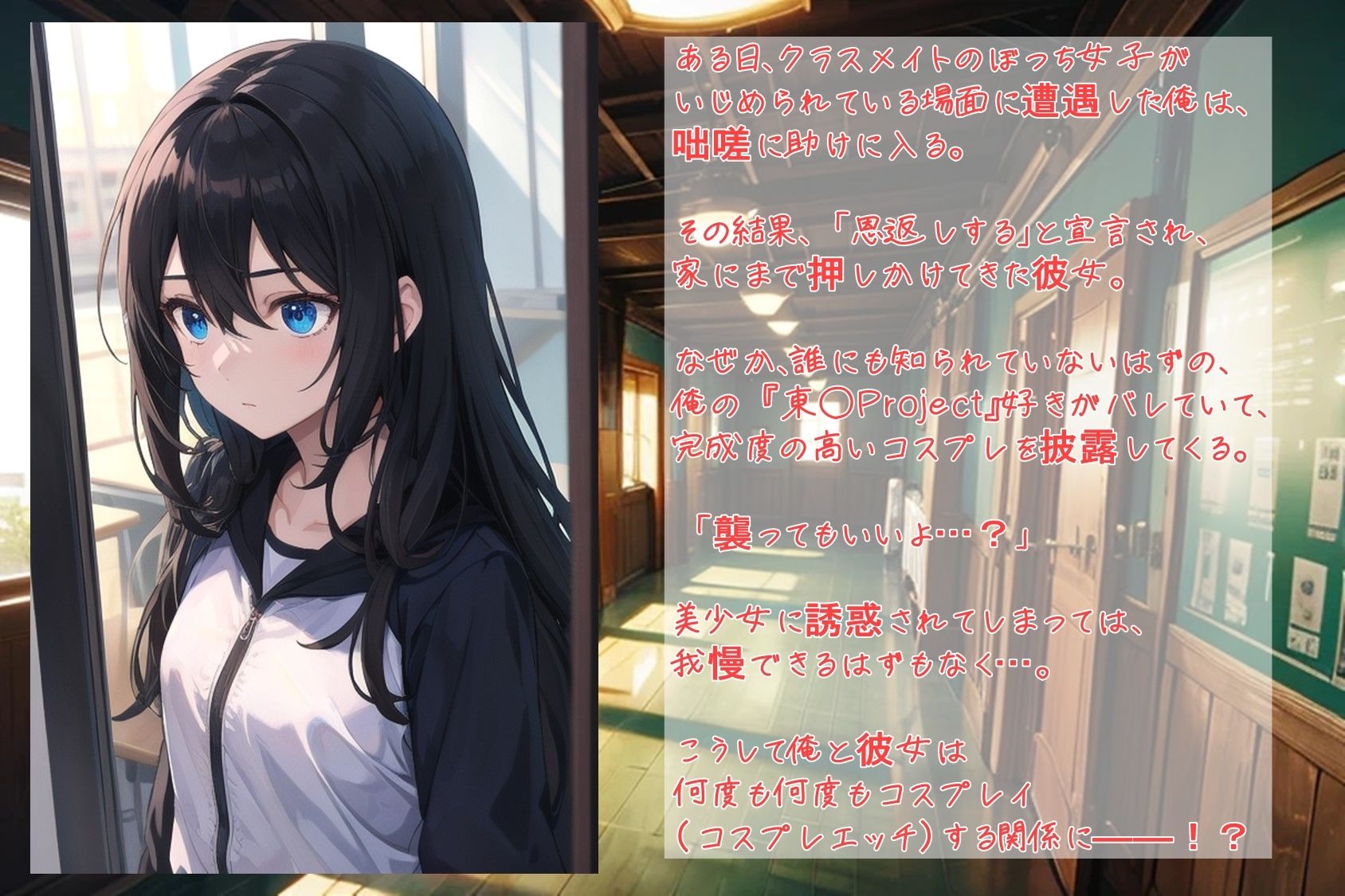 サンプル画像1:クラスのぼっち女子を助けたら〜クール系なカノジョと東〇Projectでコスプレイ？〜(くまとねこ屋) [d_550745]