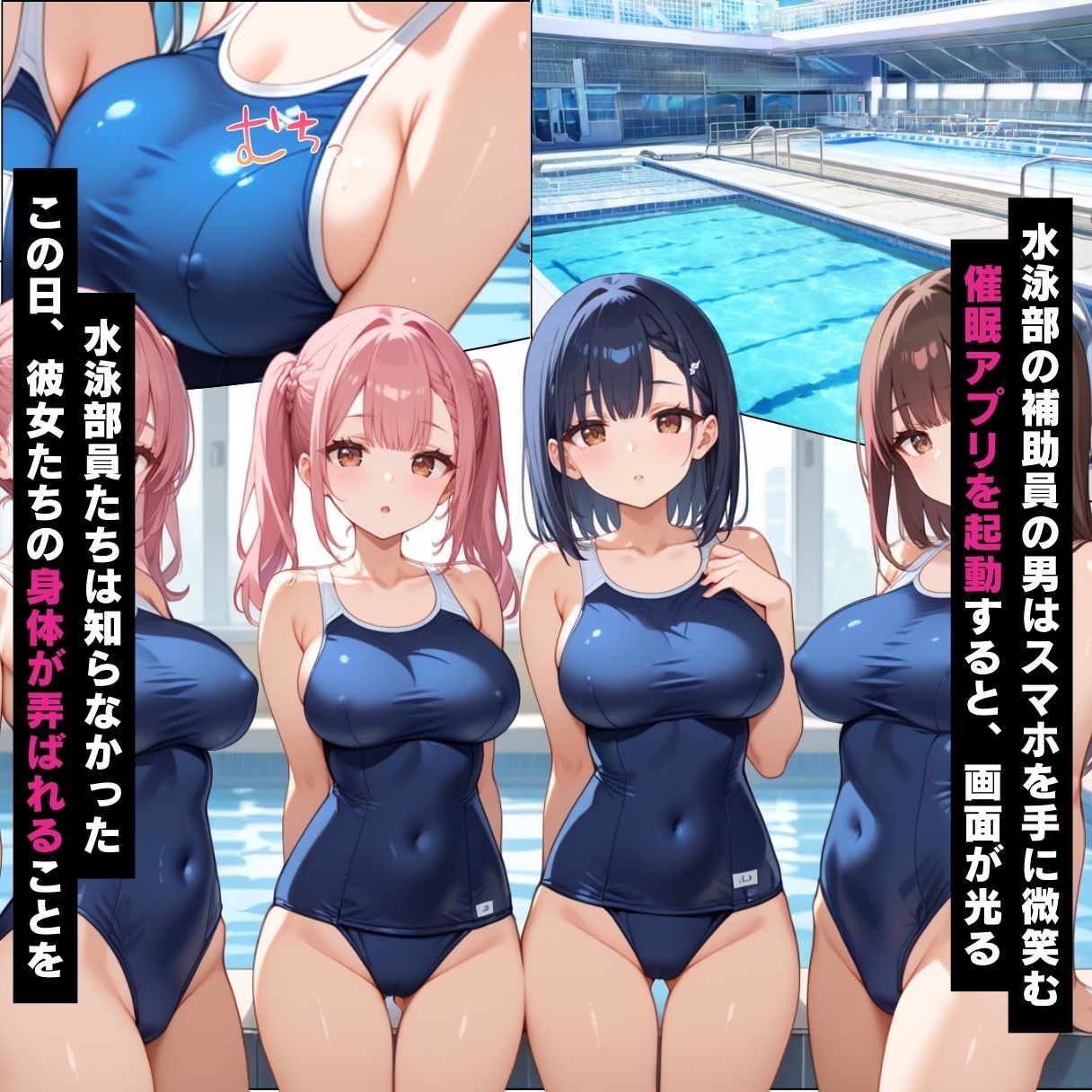 サンプル画像1:催●スマホで支配された水泳部、抵抗できず淫らなストレッチ指導を受ける【セリフ付き】(夜の館) [d_551171]