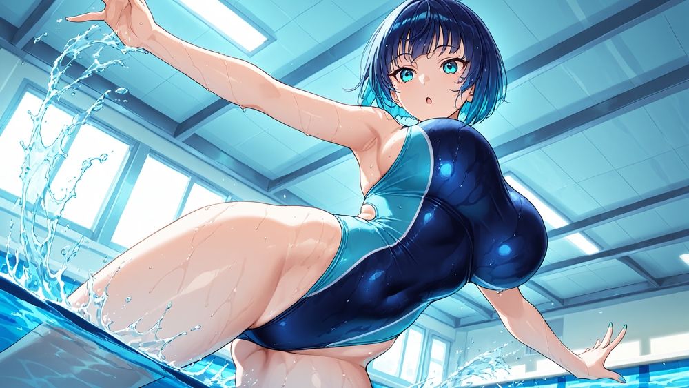 サンプル画像4:紺髪クール＆赤髪元気娘が水泳部顧問と中出し交尾【4K】【FANZA専売】(ニート印刷所) [d_551555]