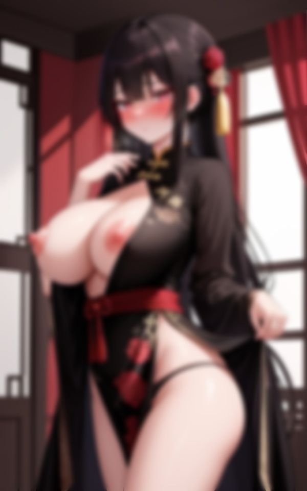 サンプル画像3:エチエチなチャイナドレスとムンムンな色気で男たちを挑発する淫乱爆乳美女(AIあかね) [d_551765]