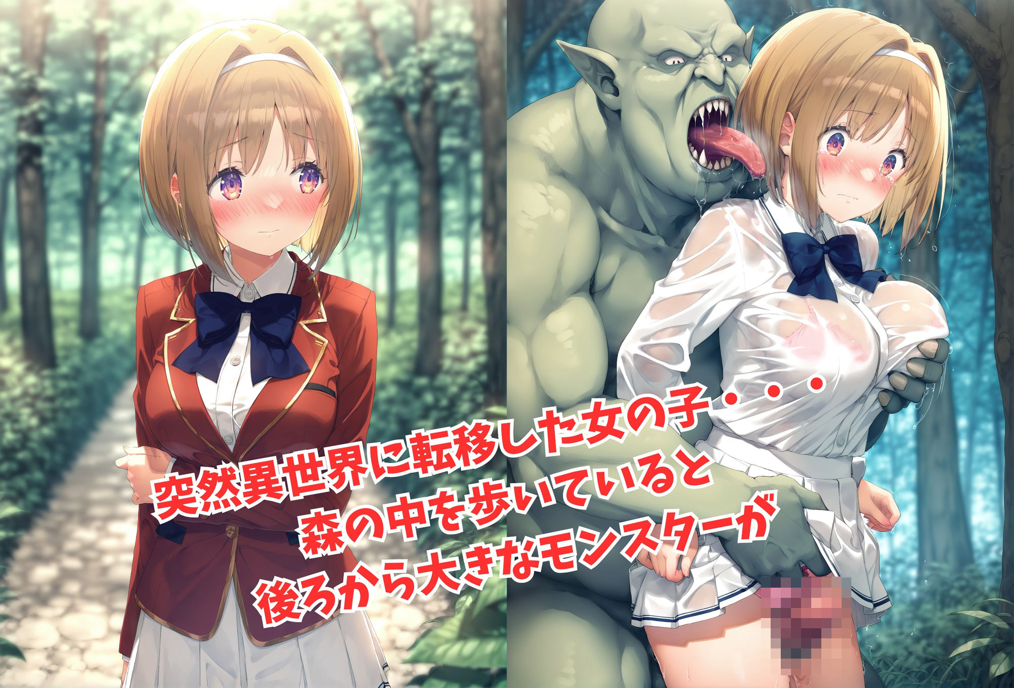 サンプル画像1:異世界に強●転移！？モンスター達から逃げ惑う女の子達(絵心あいのAI生成アトリエ) [d_551771]