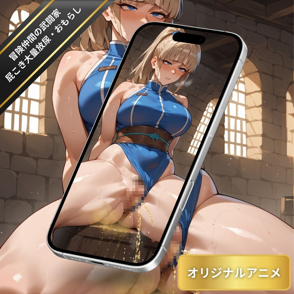 サンプル画像2:冒険仲間の美女武闘家がオシッコしながらオナラを噴出している姿を堪能する！ダンジョンで大量放尿・おもらしフェチ【変態エロアニメ】(臭い足の女子) [d_552552]