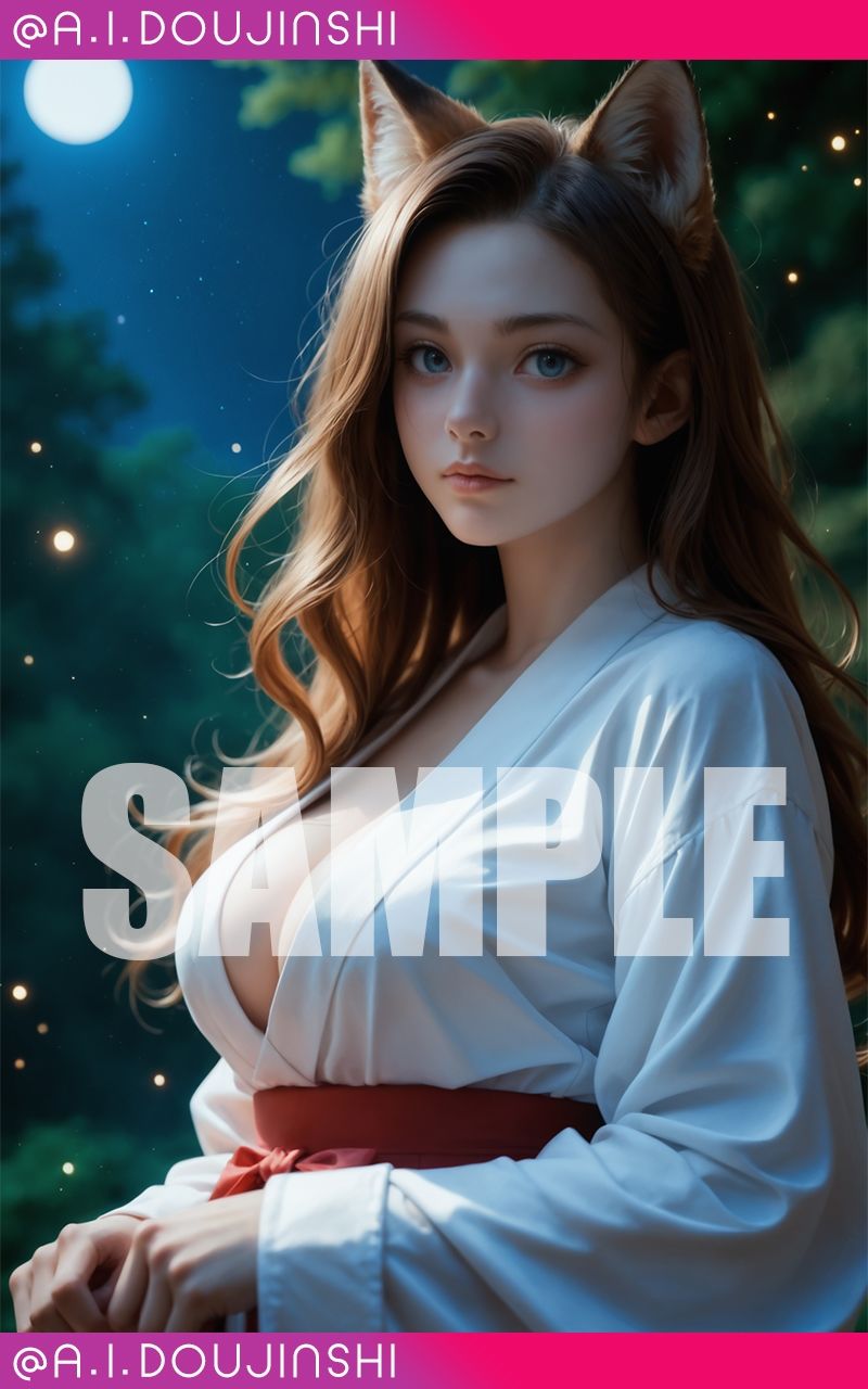 サンプル画像1:夜にだけ姿を現す美巨乳巫女狐美女@AI同人誌vol.094(爆乳@エーアイ) [d_552658]