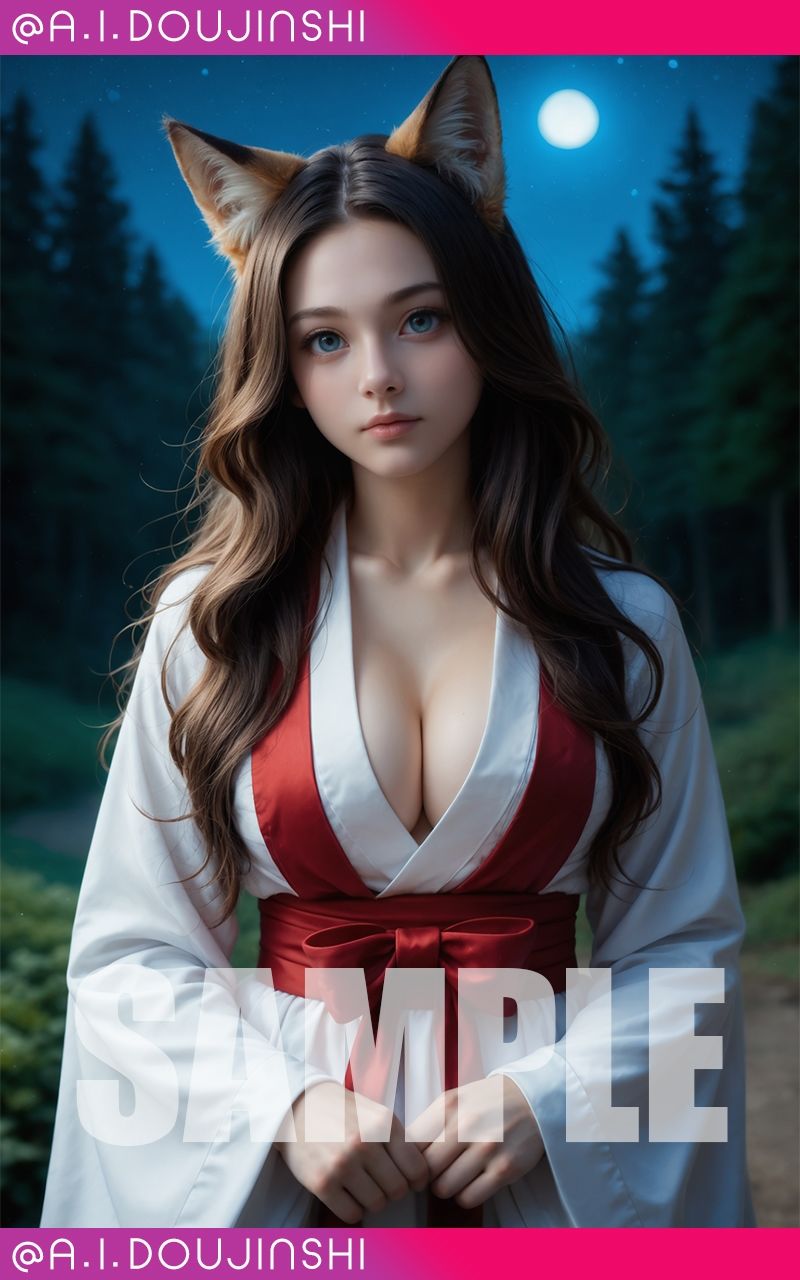 サンプル画像3:夜にだけ姿を現す美巨乳巫女狐美女@AI同人誌vol.094(爆乳@エーアイ) [d_552658]