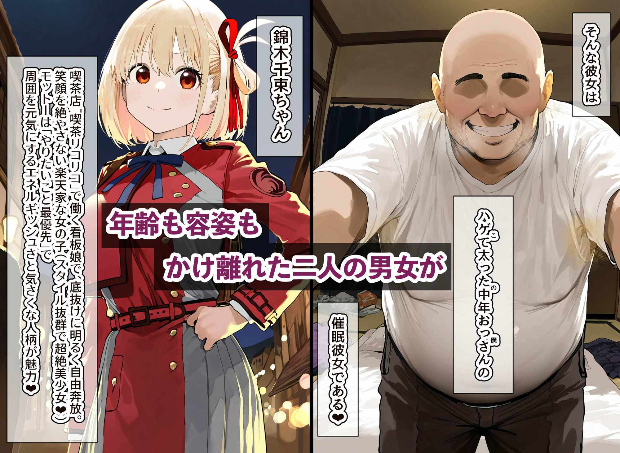 サンプル画像1:天才エージェント美少女・錦木千束ちゃんと冴えないキモデブおじさんの催●から始まる恋〜二人の男女は夫婦となり永遠の愛へ〜(美少女がキモ男に妊娠させられる?) [d_552978]