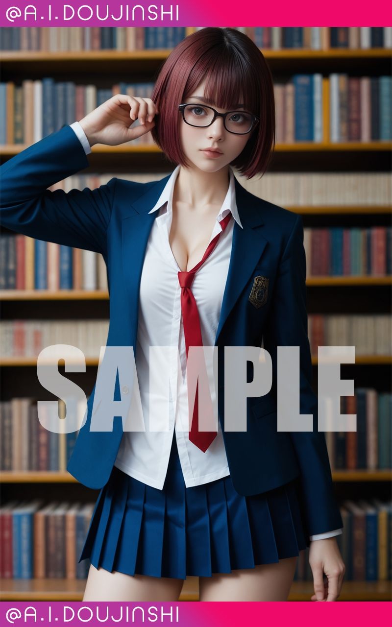 サンプル画像1:図書館で出逢った彼女は、秘密を抱えた爆乳美少女@AI同人誌vol.096(爆乳@エーアイ) [d_553160]