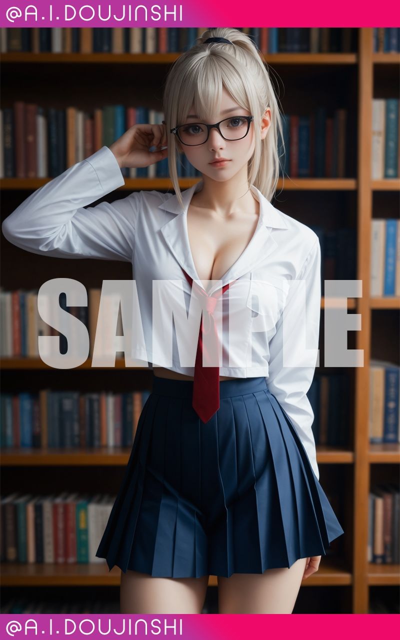 サンプル画像2:図書館で出逢った彼女は、秘密を抱えた爆乳美少女@AI同人誌vol.096(爆乳@エーアイ) [d_553160]