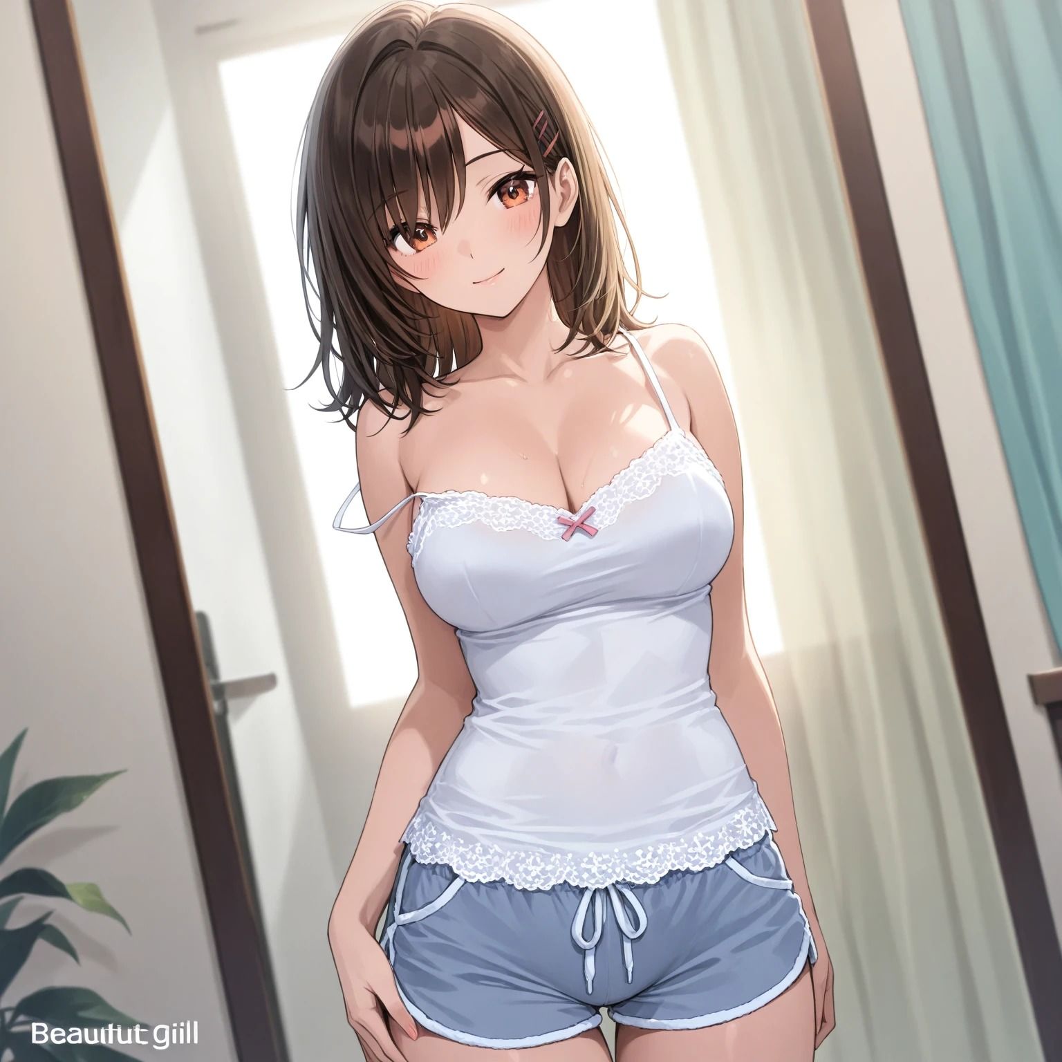 サンプル画像3:キャミソールとショートパンツの美女(はなはな出版) [d_553978]