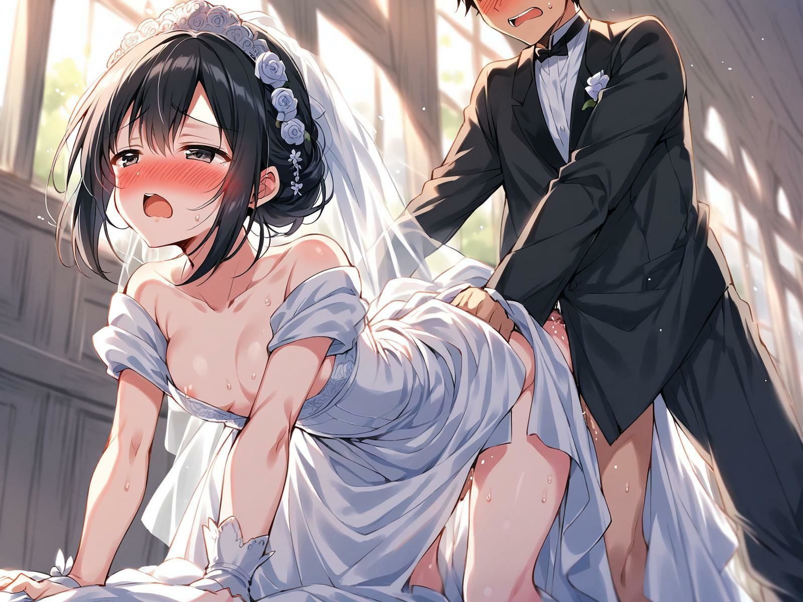 サンプル画像4:ウェディングドレスの黒髪清楚系をバックではめたおした件(カオスクッキング倶楽部) [d_554353]