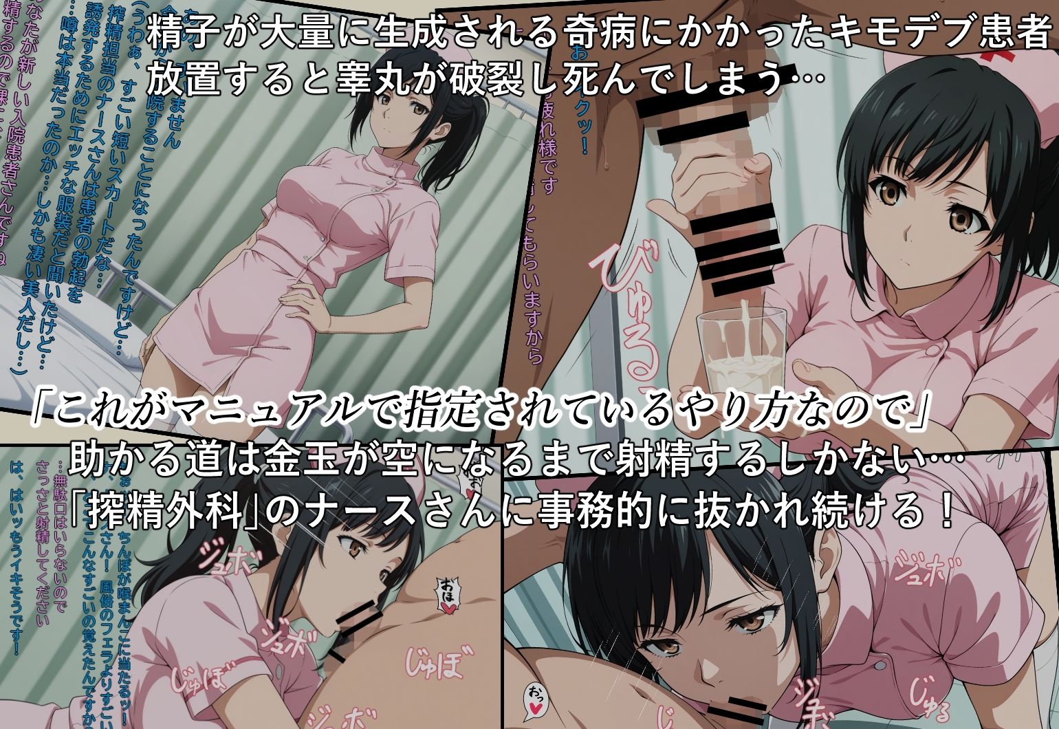 サンプル画像1:精巣活性症のキモデブ患者を事務的に搾精してくれるナースさん(フェチ学部) [d_555306]