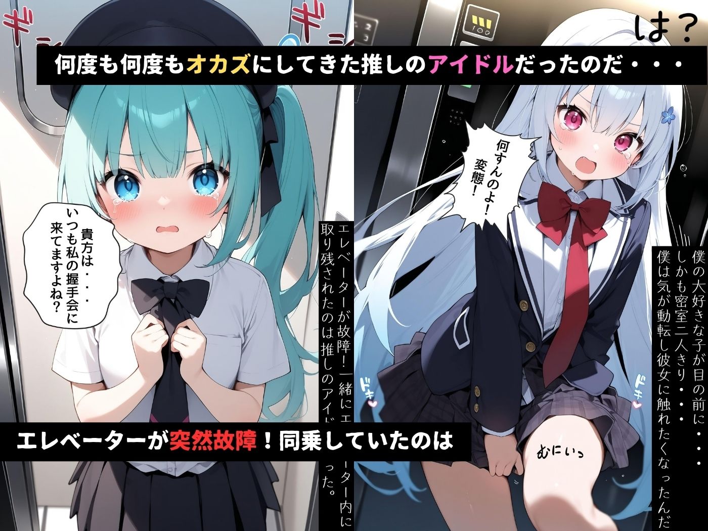 サンプル画像1:エレベーターが故障！同乗していたのは推しのアイドルだったんだ。(High Quality boy) [d_555470]