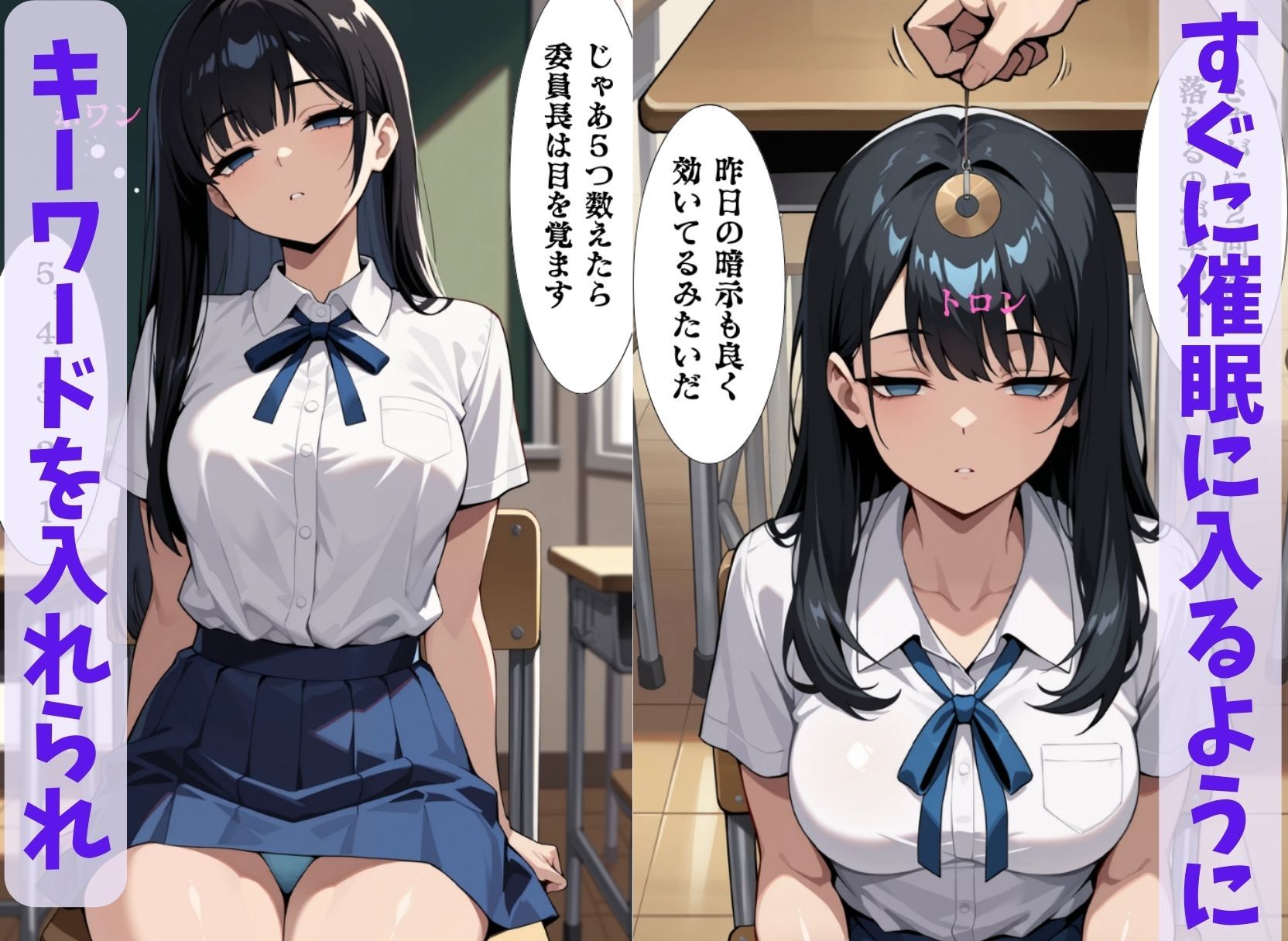 サンプル画像2:委員長は僕の催◯ドール2  時間停止・無意識プレイ編  〜トランス暗示で言いなりの操り人形にマインドコントロール〜(ねむりのまほろば) [d_555553]