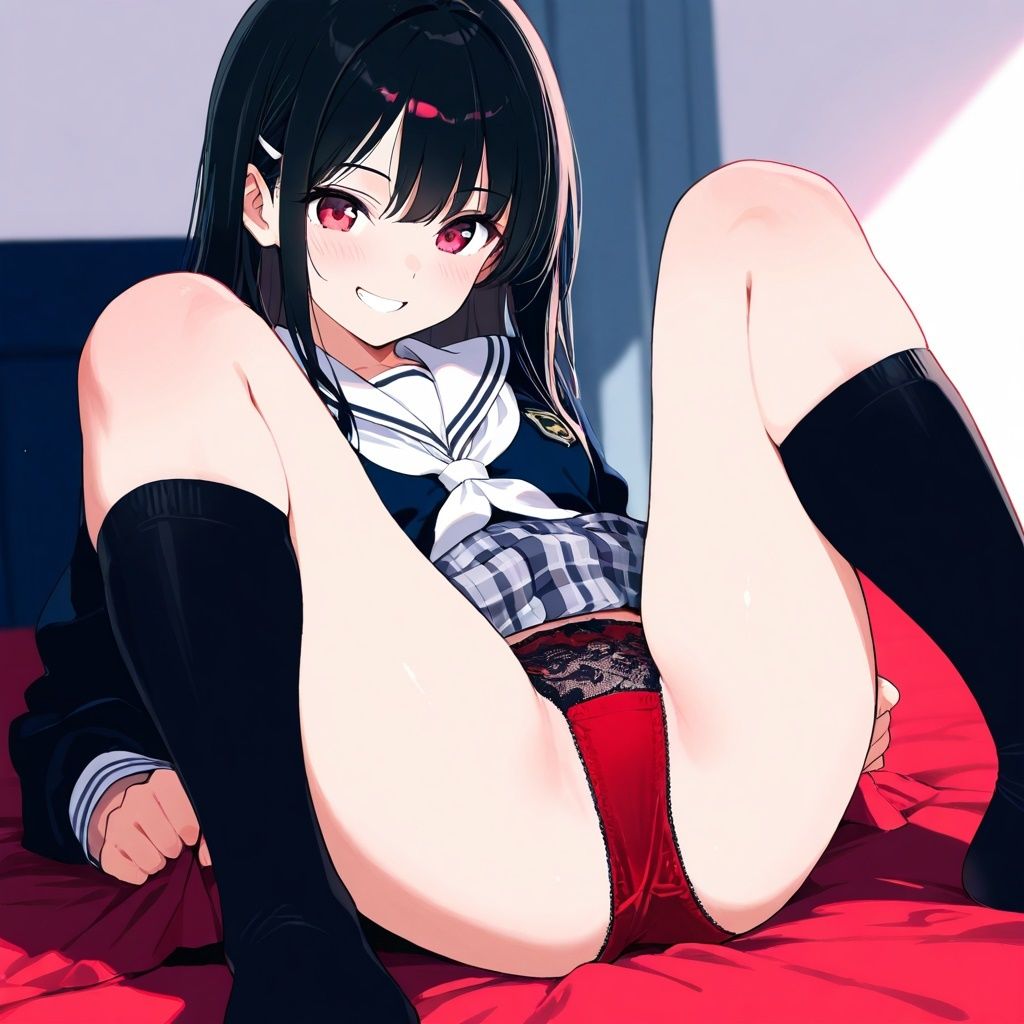 サンプル画像6:黒ハイソックスJKのM字パンチラ(あみゅみゅ) [d_556142]