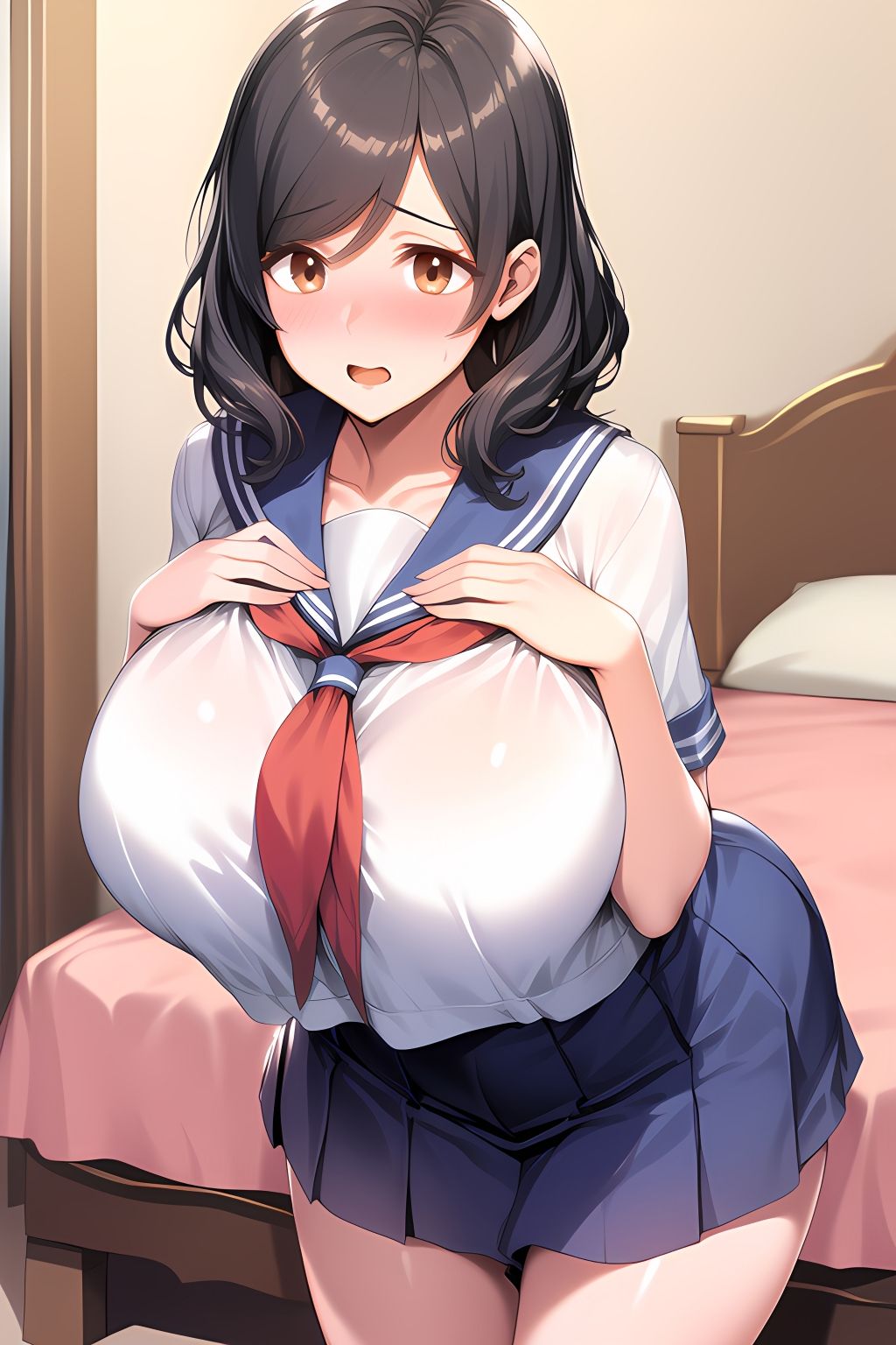 サンプル画像1:爆乳人妻にセーラー服を着せたらドスケベになった(淫乱館) [d_556233]