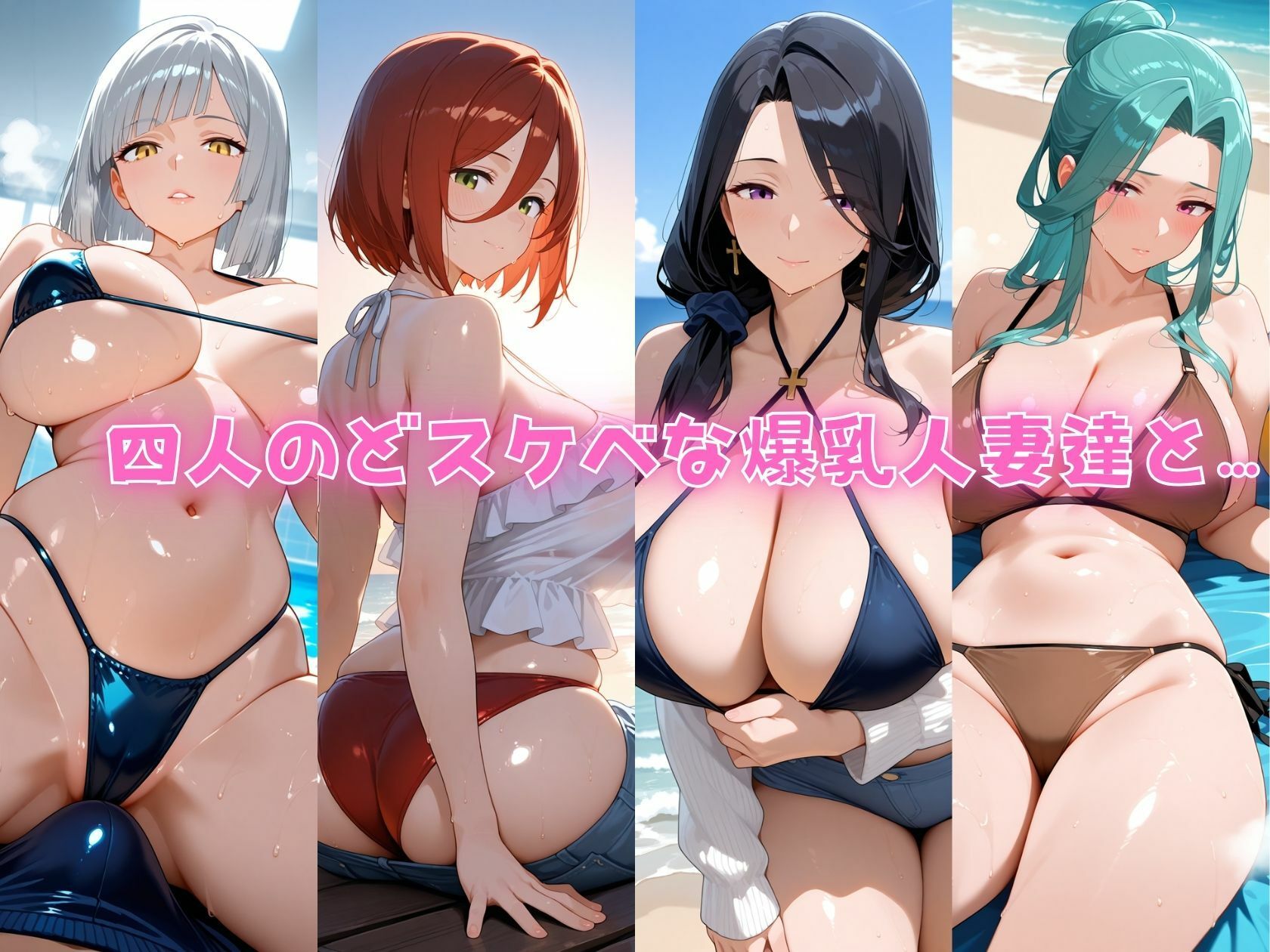 サンプル画像1:4人の爆乳人妻とどエロい水着で汗だくSEX(J Butterfly) [d_556452]