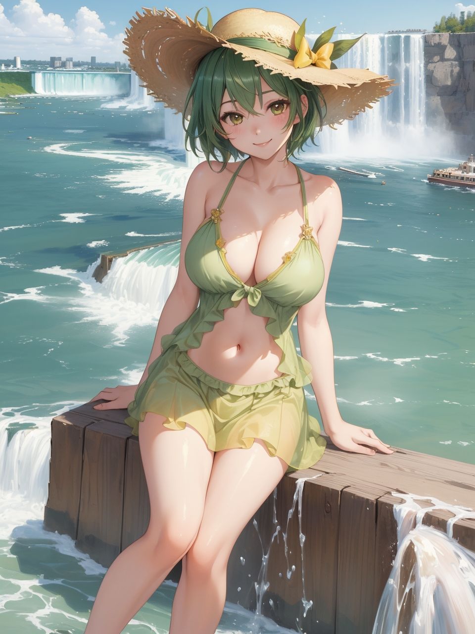 サンプル画像2:滝の風景にたたずむ美少女たち〜AIイラスト集〜(くりきんとん) [d_557279]