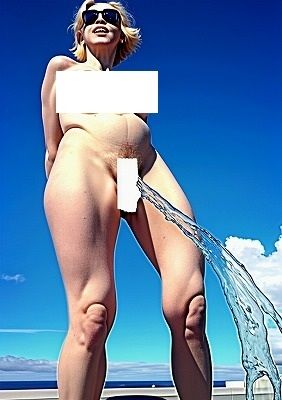 サンプル画像5:失禁写真アート:開放感、快晴、芸術的快尿、屋外全裸金髪女の立ち小便、あーすっきりした、やったった。(EROISM‘s OPP-AI) [d_557522]