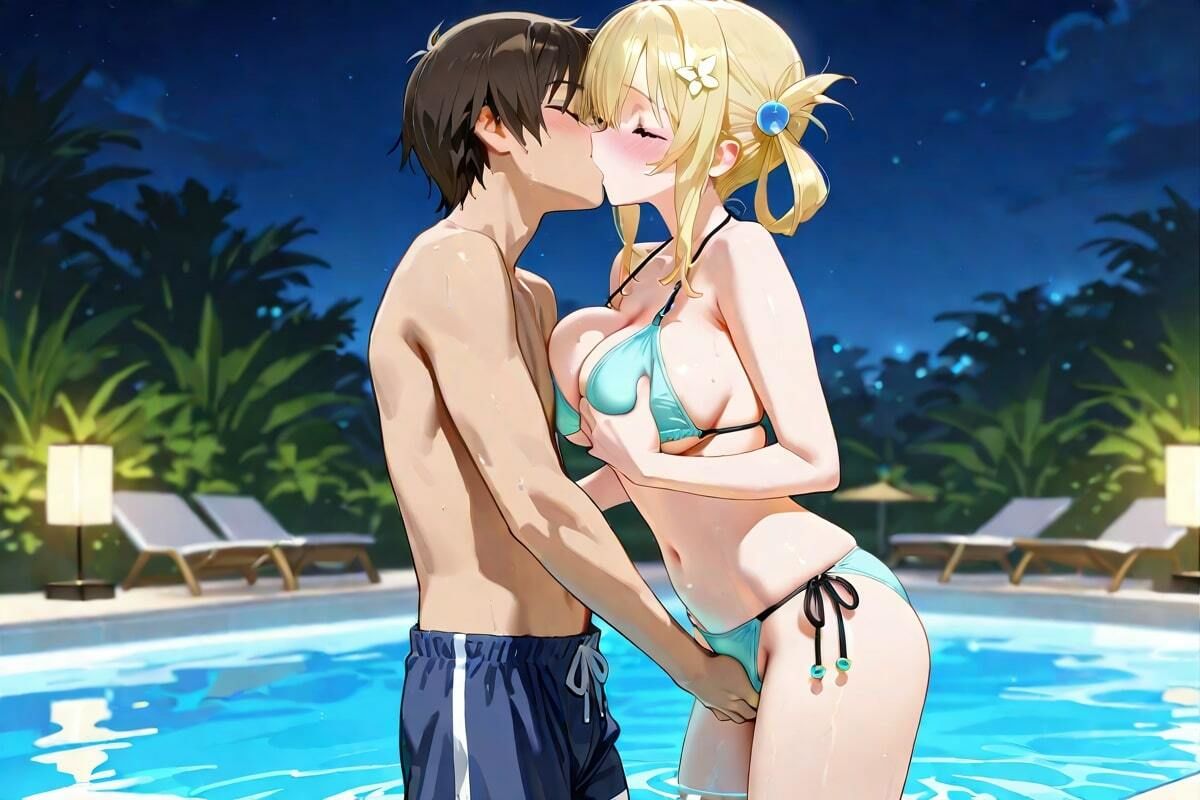 夜のプール、甘い吐息 キスと水音、二人だけの秘密 画像2