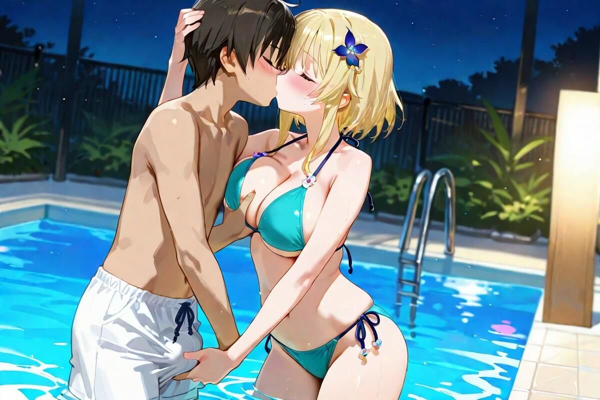 夜のプール、甘い吐息 キスと水音、二人だけの秘密 画像3