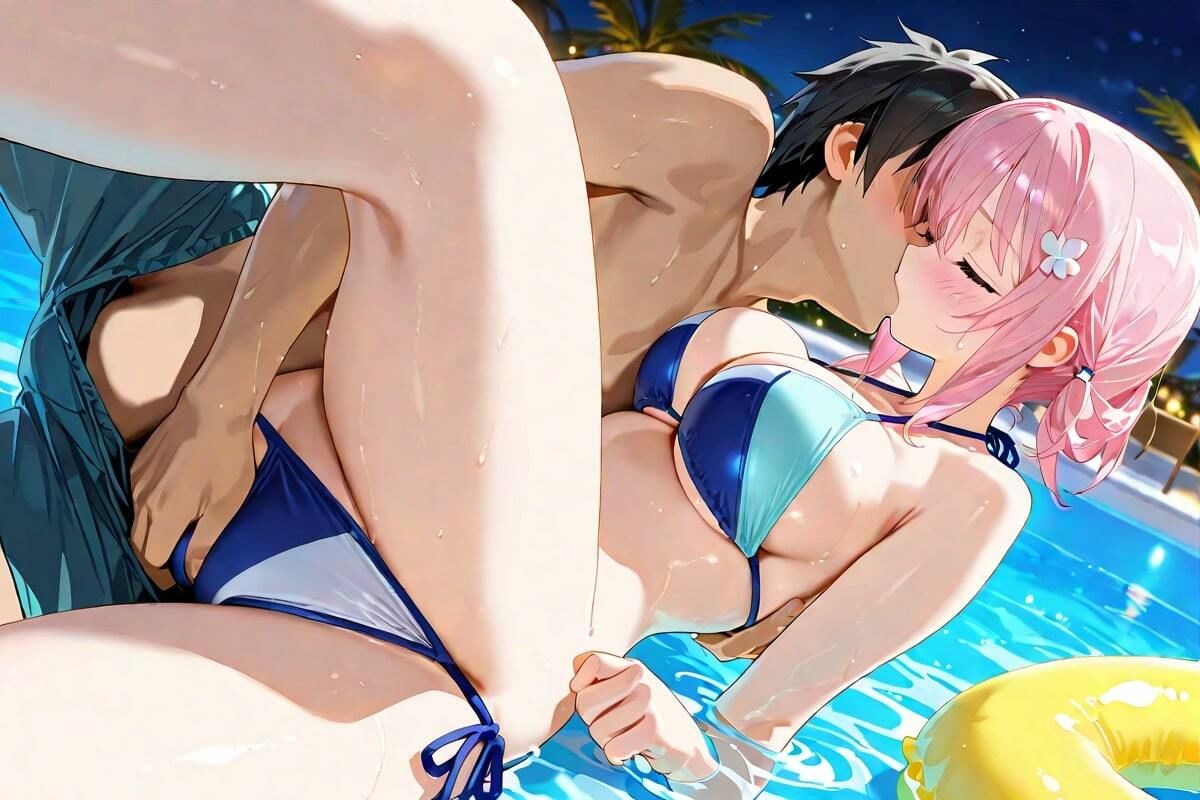 夜のプール、甘い吐息 キスと水音、二人だけの秘密 画像4
