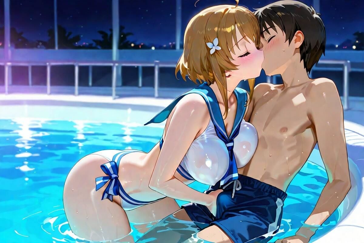 サンプル画像2:ナイトプールで始まる夜  濡れた素肌、甘いキス、加速する夜(なんこつくん) [d_557593]