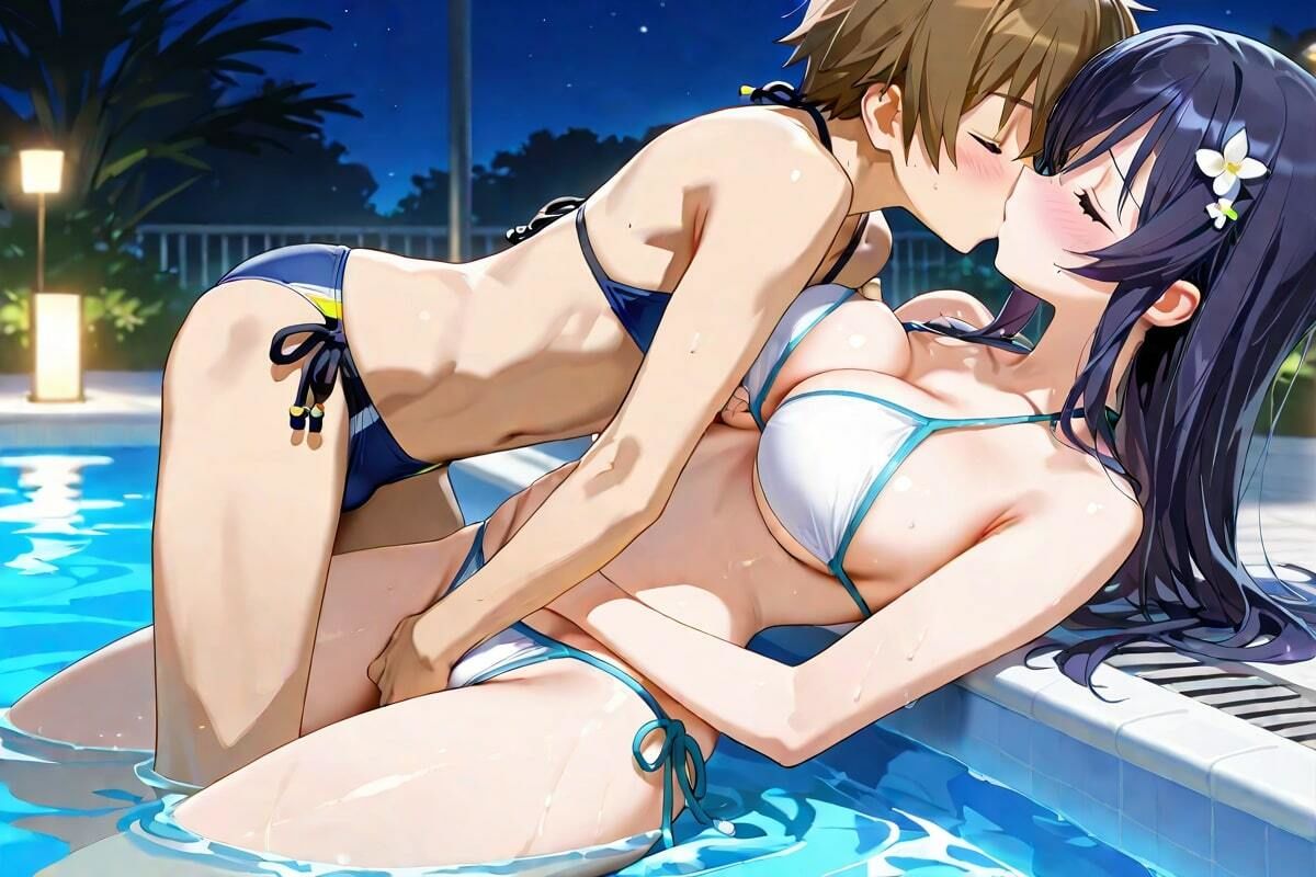 サンプル画像4:ナイトプールで始まる夜  濡れた素肌、甘いキス、加速する夜(なんこつくん) [d_557593]