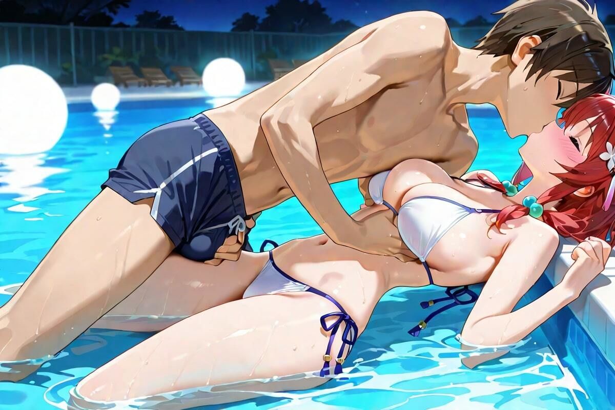 サンプル画像5:ナイトプールで始まる夜  濡れた素肌、甘いキス、加速する夜(なんこつくん) [d_557593]