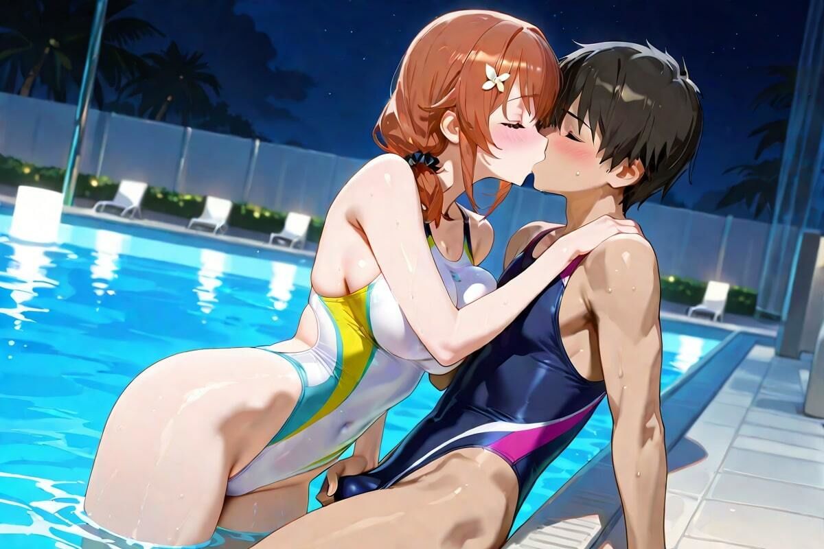夜のプール、2人の時間 キスで満たす甘い空間 画像1
