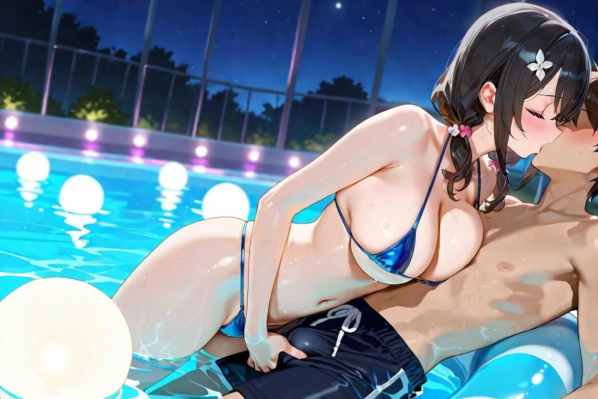 水面が映す熱いキス  ナイトプールで深まる2人の愛 画像3